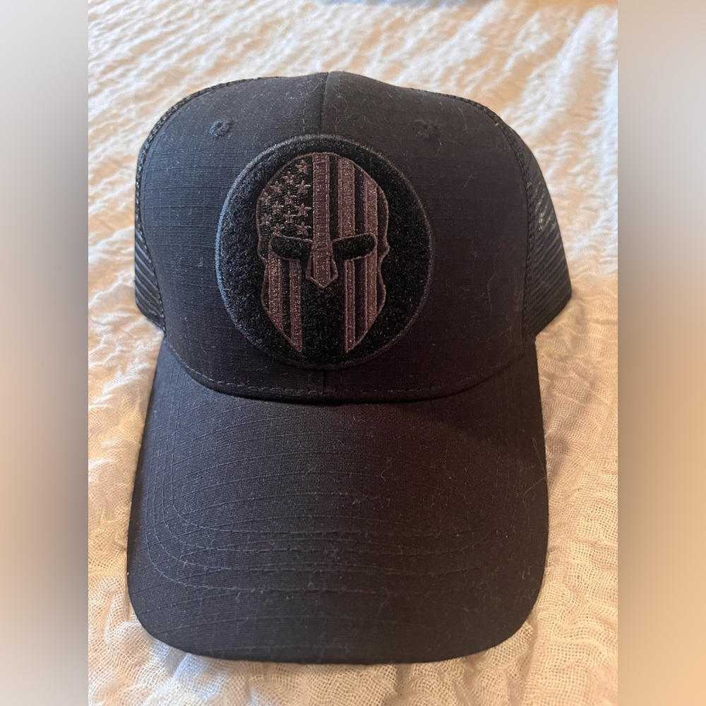 Tactical Black Trucker Hat with Skull Patch
